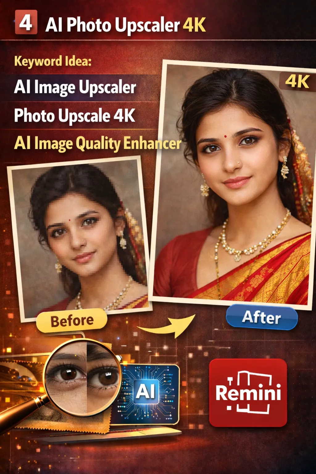 AI Photo Upscaler 4K image quality enhancer
