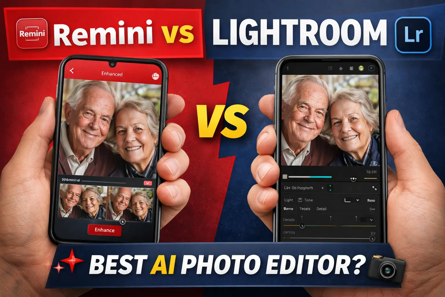 Remini vs Lightroom AI comparison 2026 photo editing apps