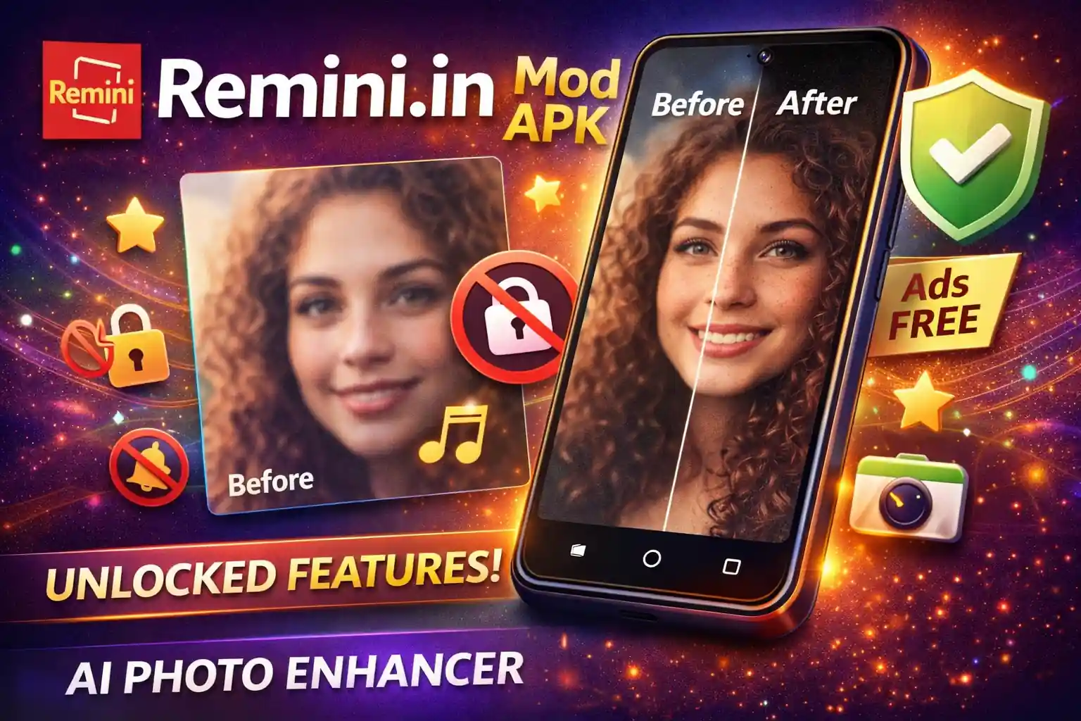 Remini mod apk AI photo enhancer before after